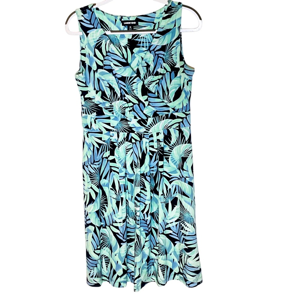 LANDS END women's Pima cotton dress floral tropical wrap lightweight M 10 12